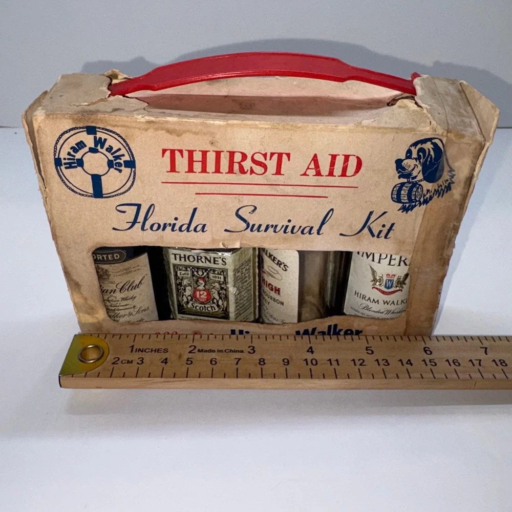 Vintage Florida Survival Kit Hiram Walker Empty Mini Bottle Set